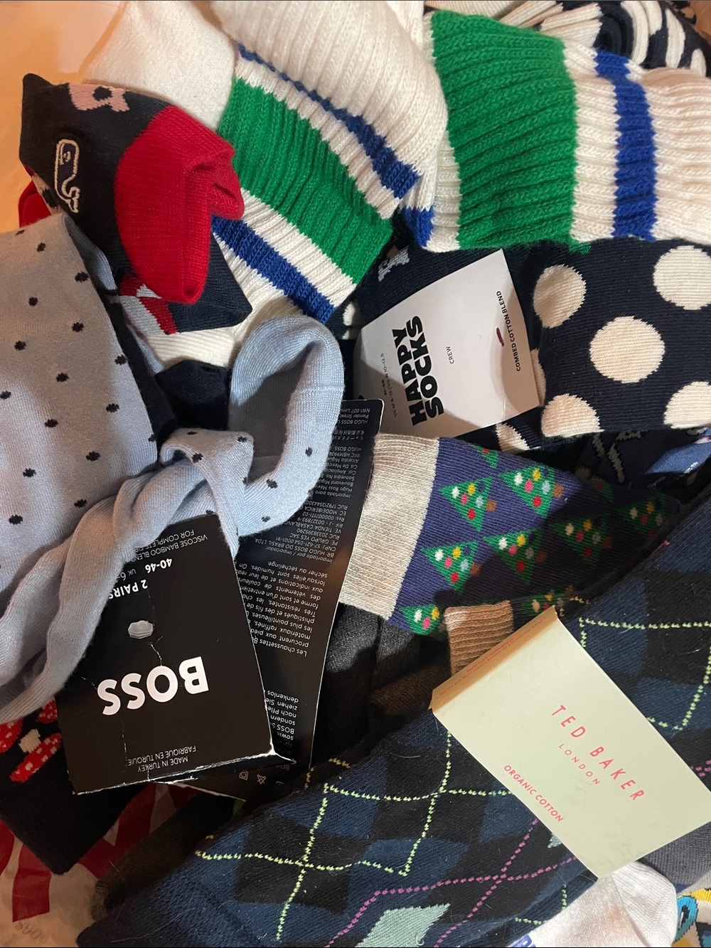 Mixed Pattern Socks in Green, Blue, Red, Black, White